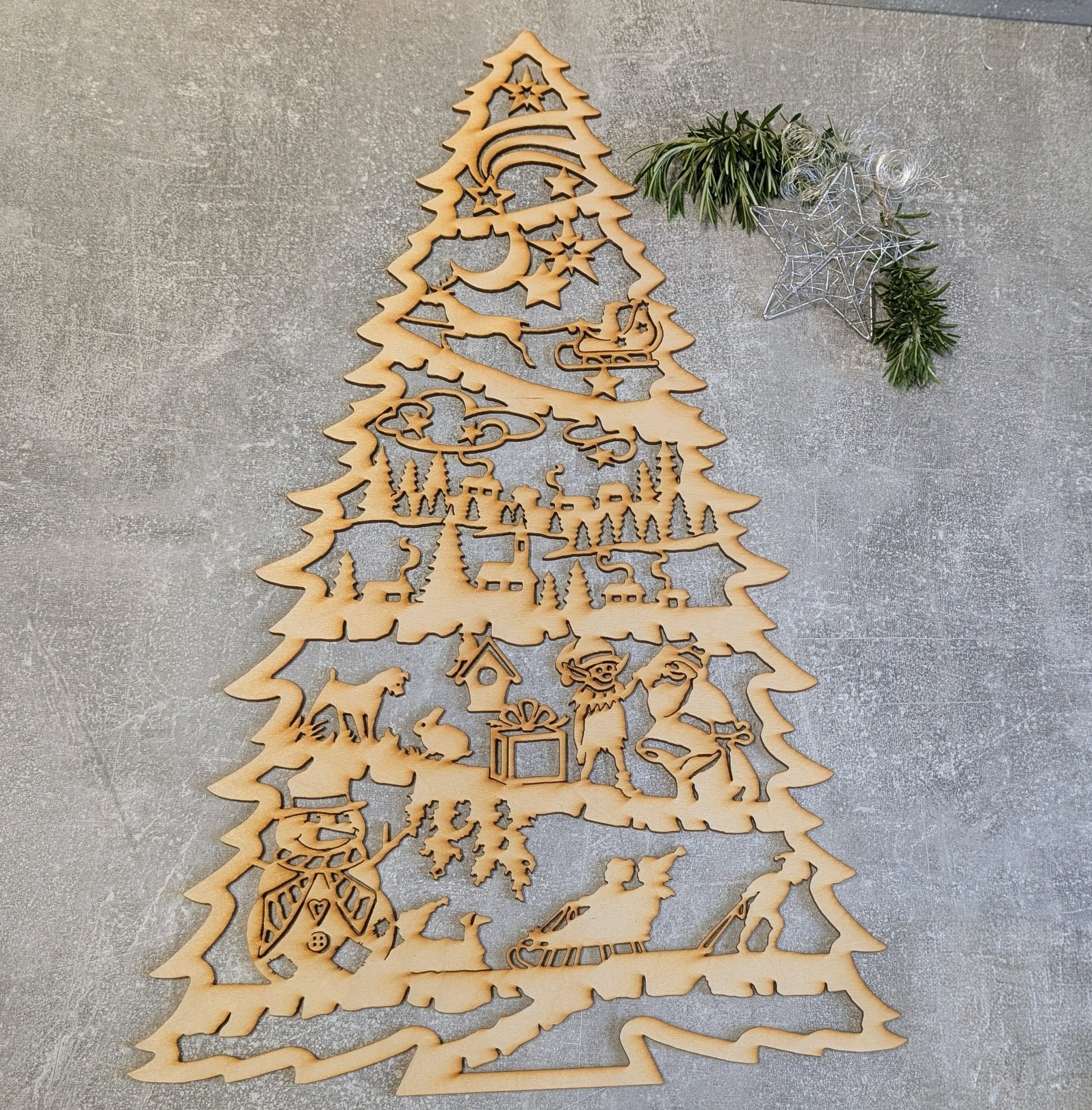 Fensterbild *Baum Wichtel, Schneemann*
